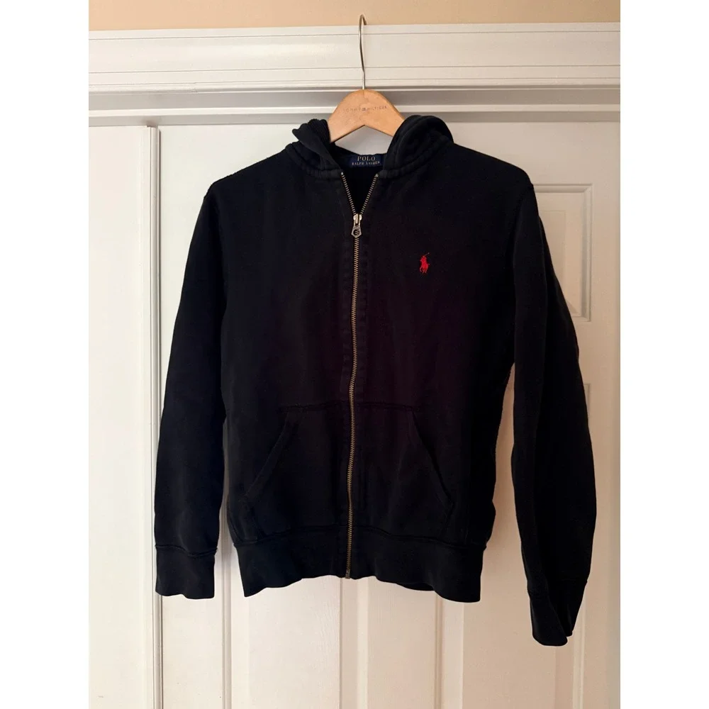 Previously Loved Black POLO Ralph Lauren Zip Hoodie Size M